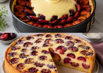 Saftiger Pflaumenkuchen mit Vanillecreme