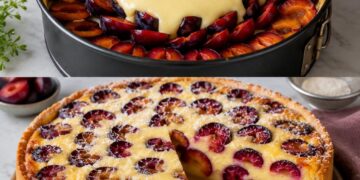 Saftiger Pflaumenkuchen mit Vanillecreme