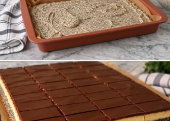 Saftiger Mohnkuchen mit Vanillecreme & Schokoladenglasur
