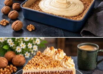 Walnusskuchen mit feiner Vanillecreme