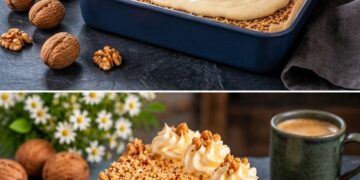 Walnusskuchen mit feiner Vanillecreme