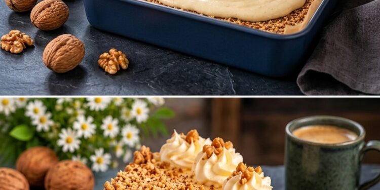 Walnusskuchen mit feiner Vanillecreme