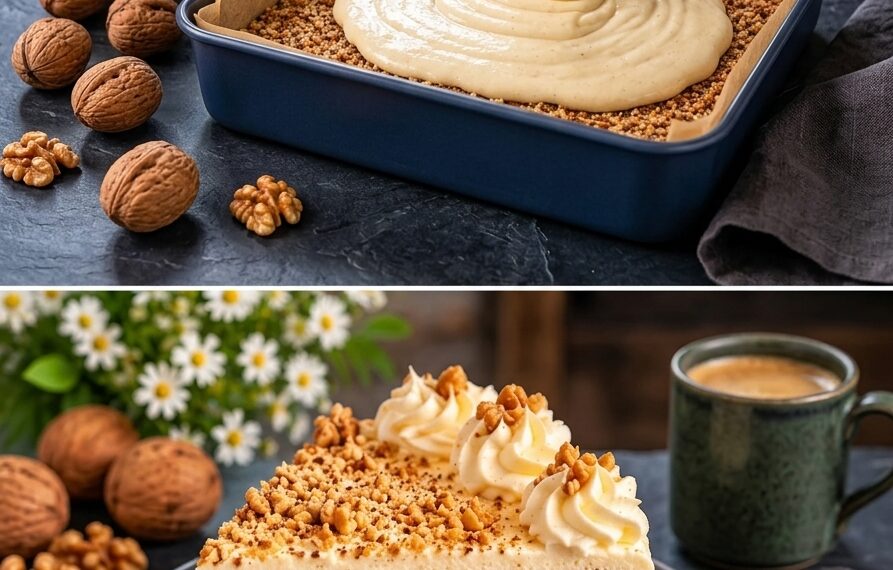 Walnusskuchen mit feiner Vanillecreme