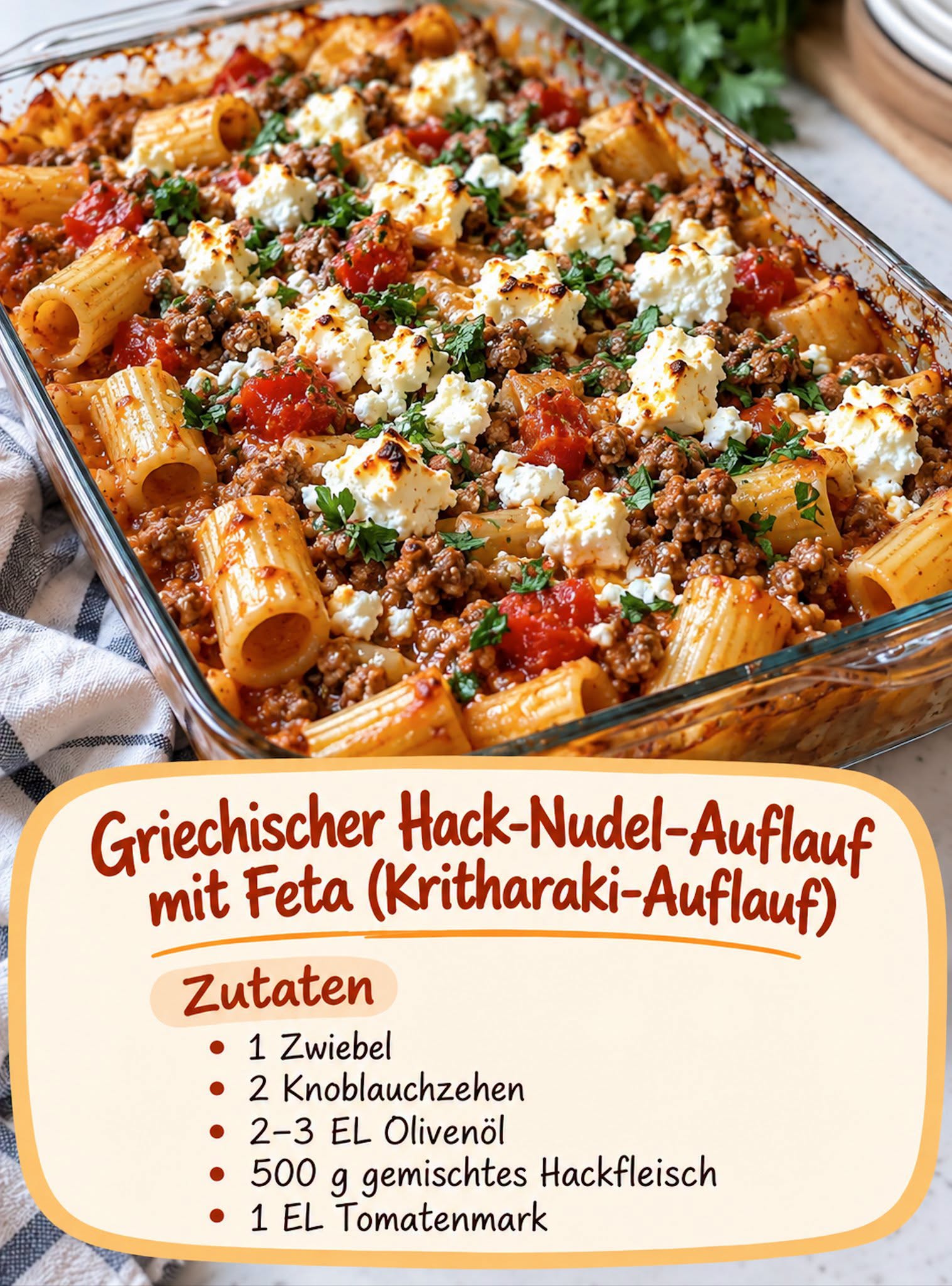 Griechischer Kritharaki-Auflauf mit Hackfleisch und Feta