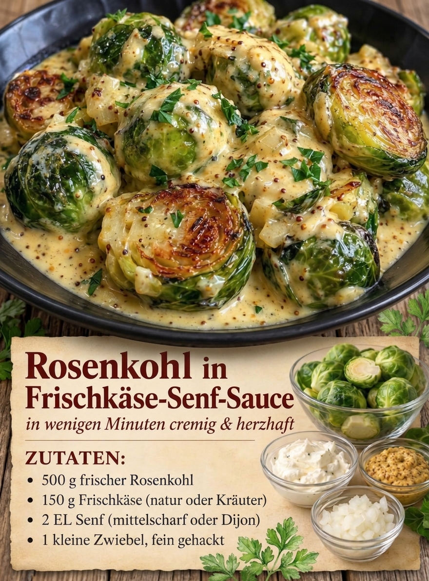 Rosenkohl in cremiger Frischkäse-Senf-Soße