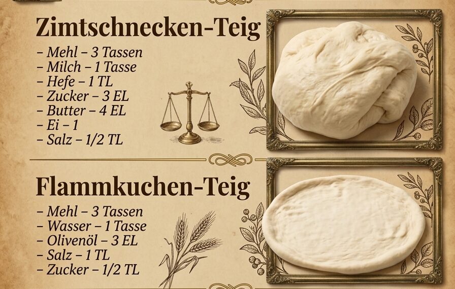 4 einfache Teige – Laugenbrötchen, Zimtschnecken, Flammkuchen und Streuselkuchen