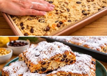 Stollenkuchen vom Blech mit Marzipan
