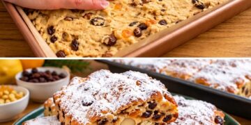 Stollenkuchen vom Blech mit Marzipan
