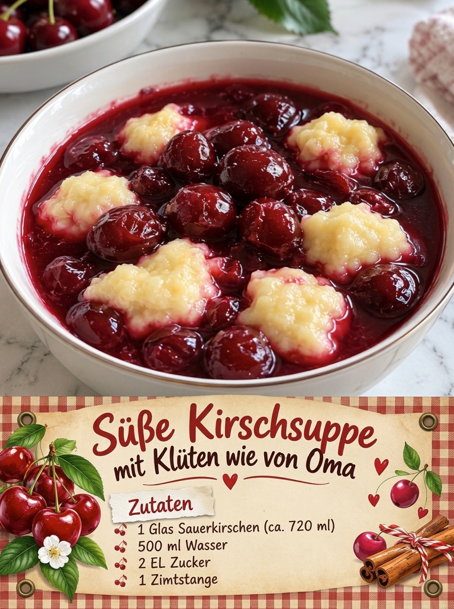 Omas süße Kirschsuppe mit Klüten