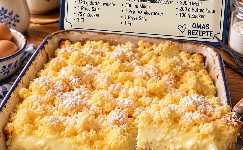Omas Pudding-Streuselkuchen vom Blech
