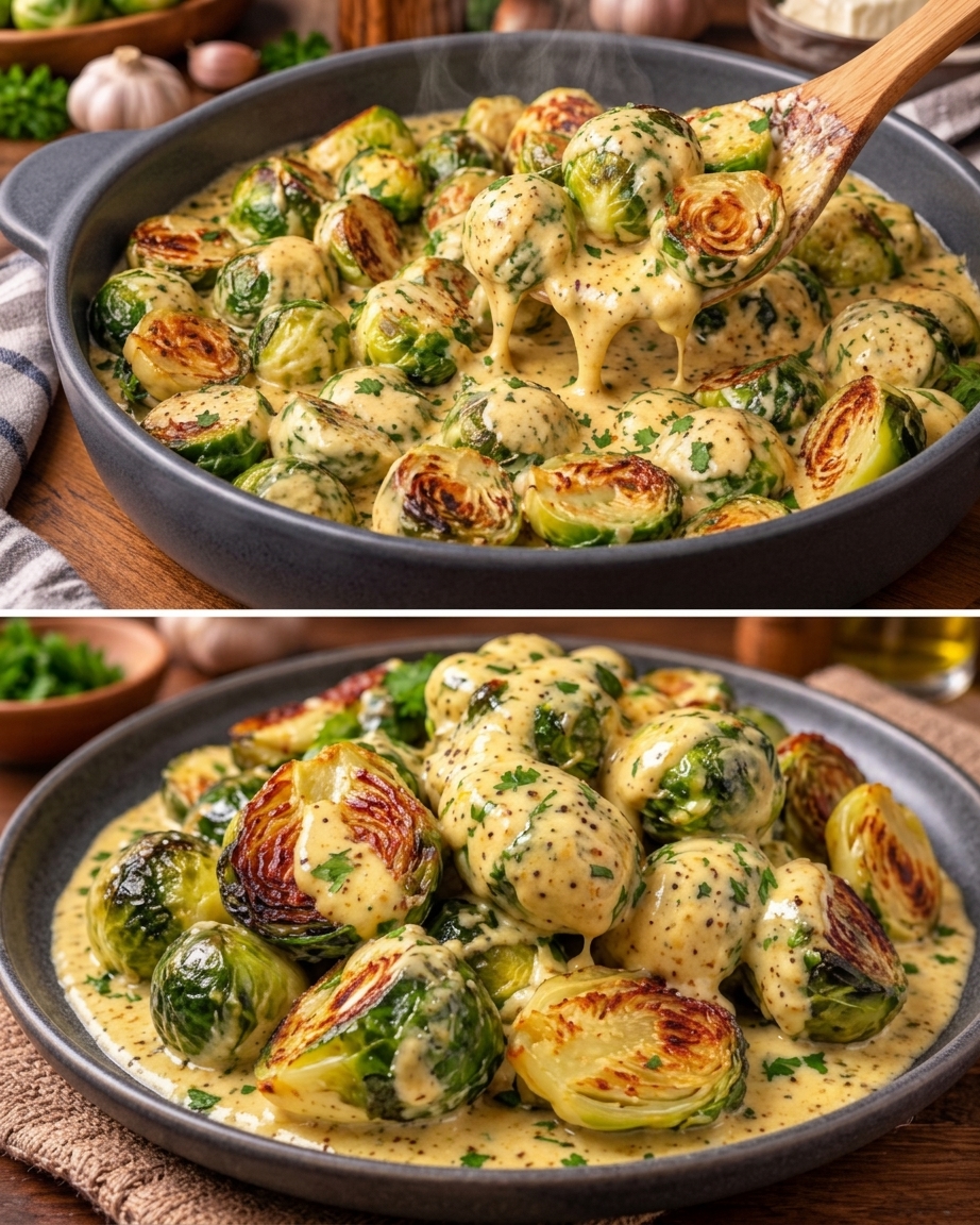 Rosenkohl in cremiger Knoblauch-Frischkäse-Soße